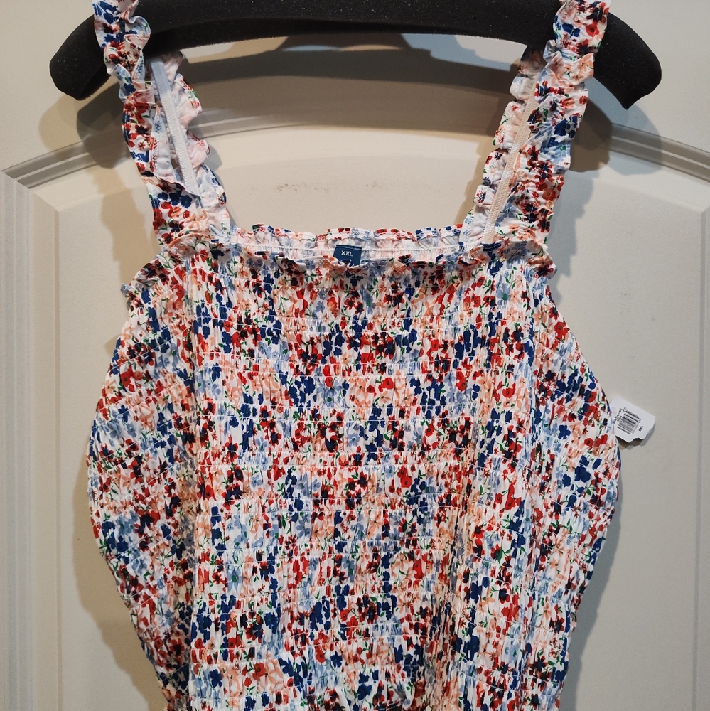 Old Navy Red and Blue Smocked Ruffled Tank Top
